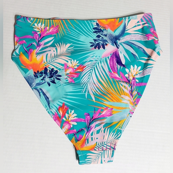 🦃Xhilaration High Leg High Waist Multicolor Tropical Bikini Bottoms Size M NWOT - Picture 2 of 9